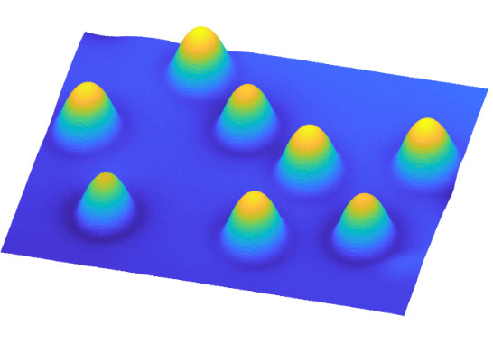 Image de microscopie à effet tunnel d'une surface avec des atomes individuels